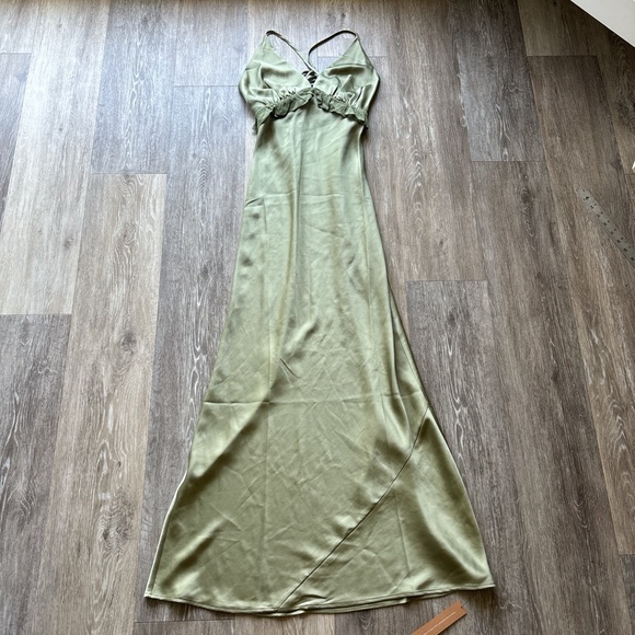Reformation Dresses & Skirts - Reformation NWT Madrigal Artichoke Green Satin Maxi Slip Dress Size S